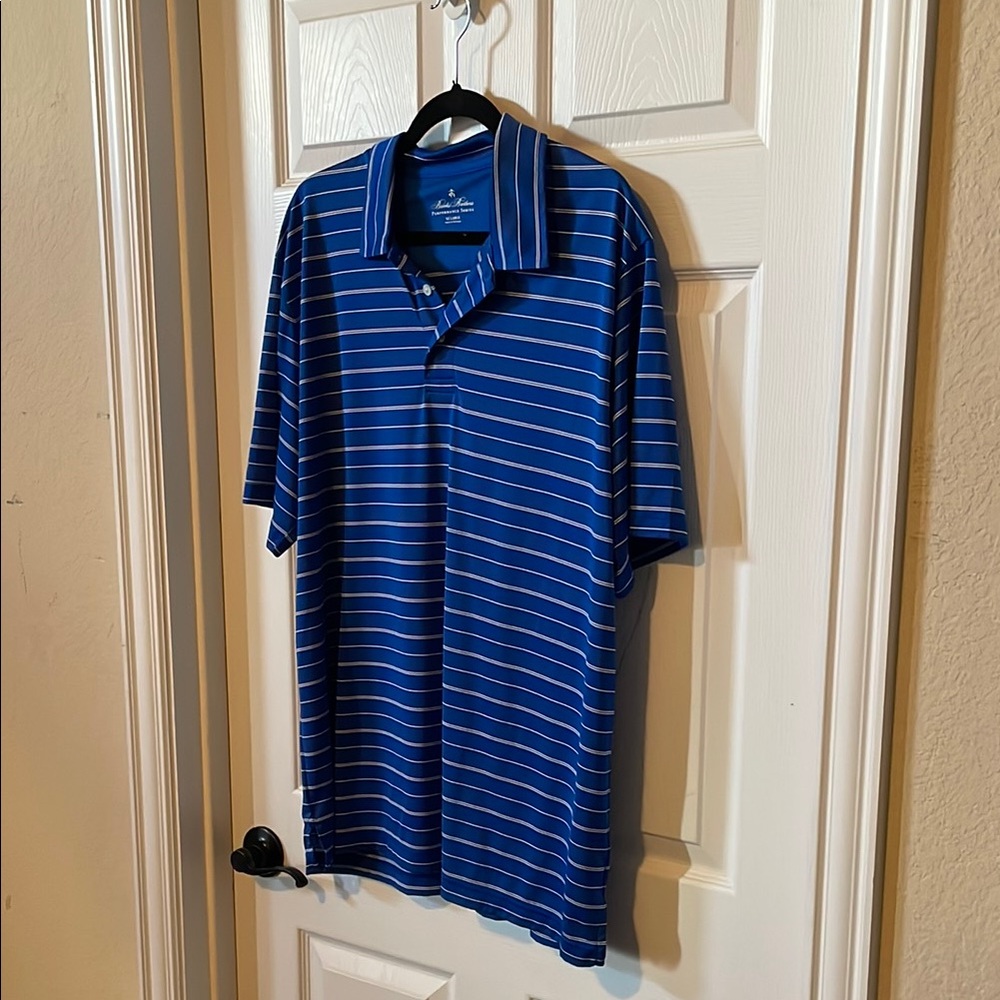 Brooks Brothers performance series blue and white striped collared polo size xxl